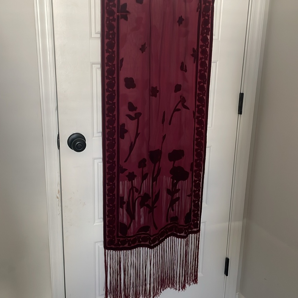 Charter Club Burgundy Silk Fringe Wrap Scarf - Picture 5 of 8